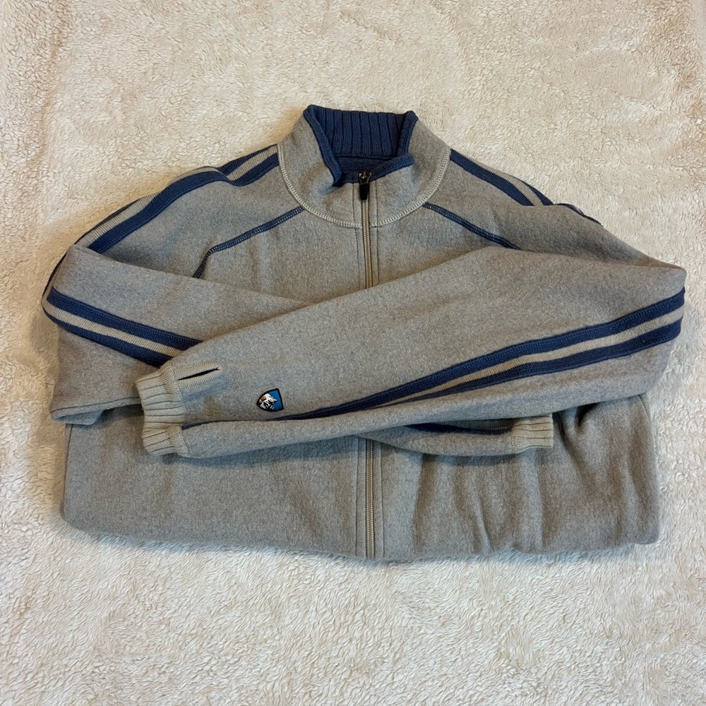 Kuhl Women's Light Gray Zip-Up Jacket with Navy Stripes
